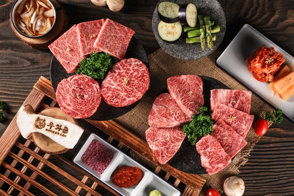 우화 3인세트 — 새우살 100g + 살치살 100g + 우화등심 150g + 부채살 150g + 업진살 150g